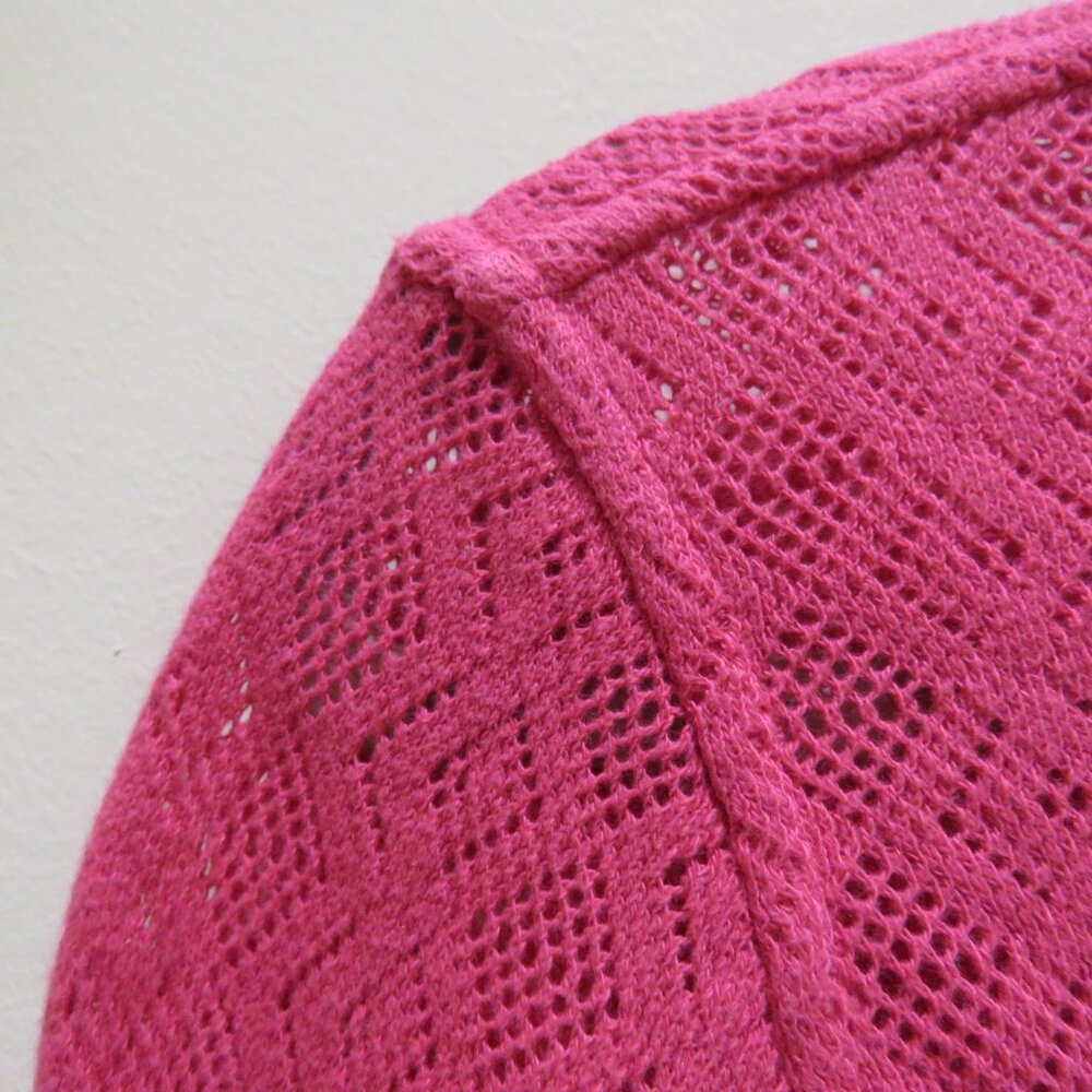 AGR Pointelle Lace Cropped Shirt in Vibrant Pink Preppy Avant Garde Y2K XS NWT - Picture 7 of 15